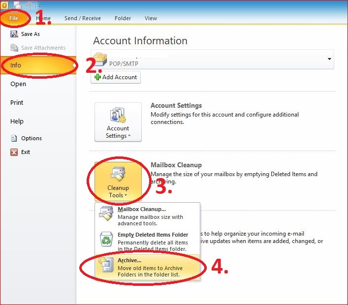Microsoft Office Outlook - Archiválás, 1. lépés