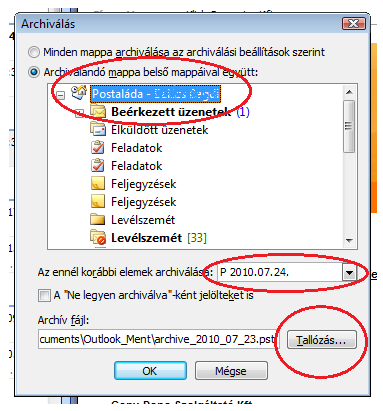 Microsoft Office Outlook - Archiválás, 2. lépés